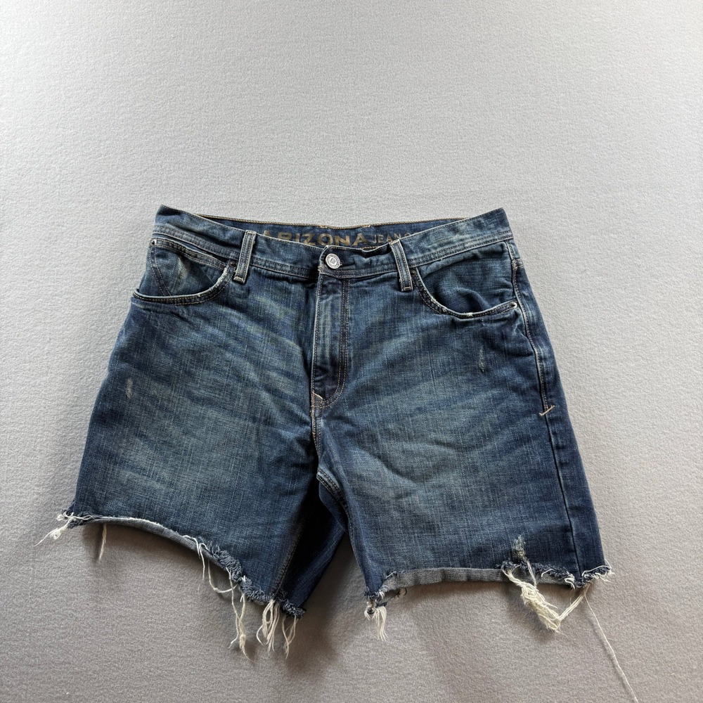 Arizona Jean Co Shorts Mens 34 Blue Cut Off Frayed Hem Denim